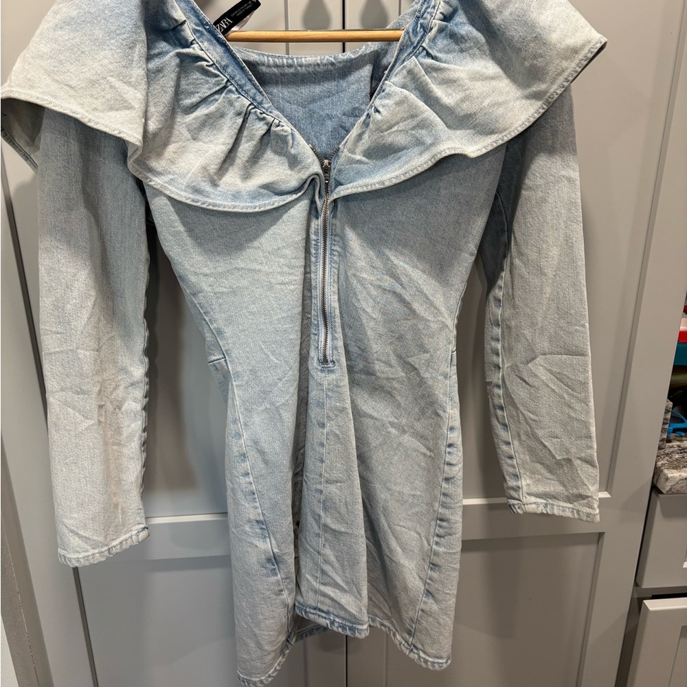 Zara Light Blue Ruffle Mini Dress - Picture 3 of 4